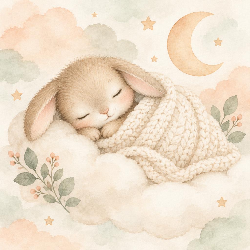 Sleeping baby bunny on a cloud